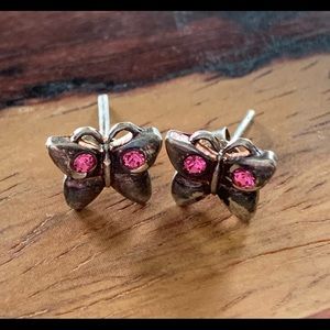Sterling Silver & Pink CZ Butterfly Earrings